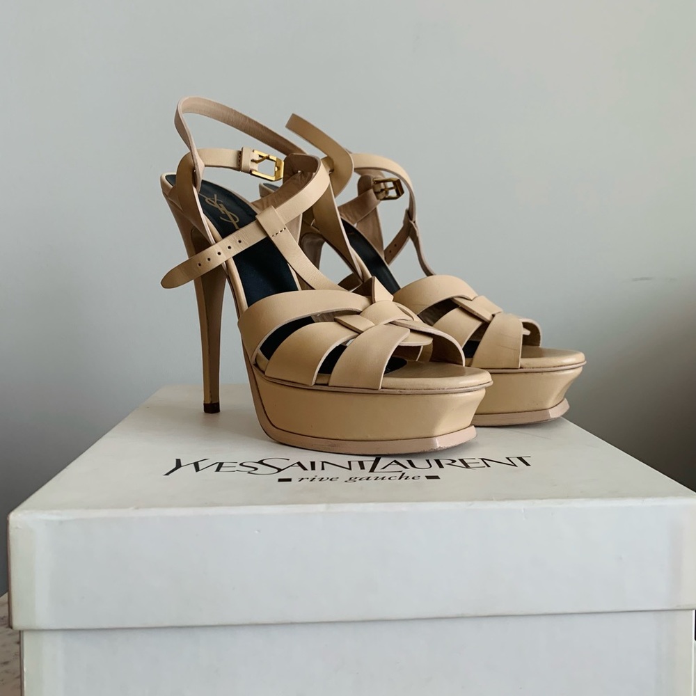 YSL Tribute Matte Leather Stiletto Sandals Size 9.5